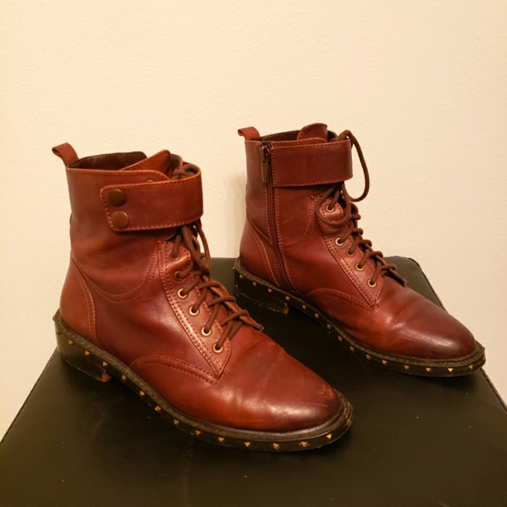Burgundy Vintage Studded Boots